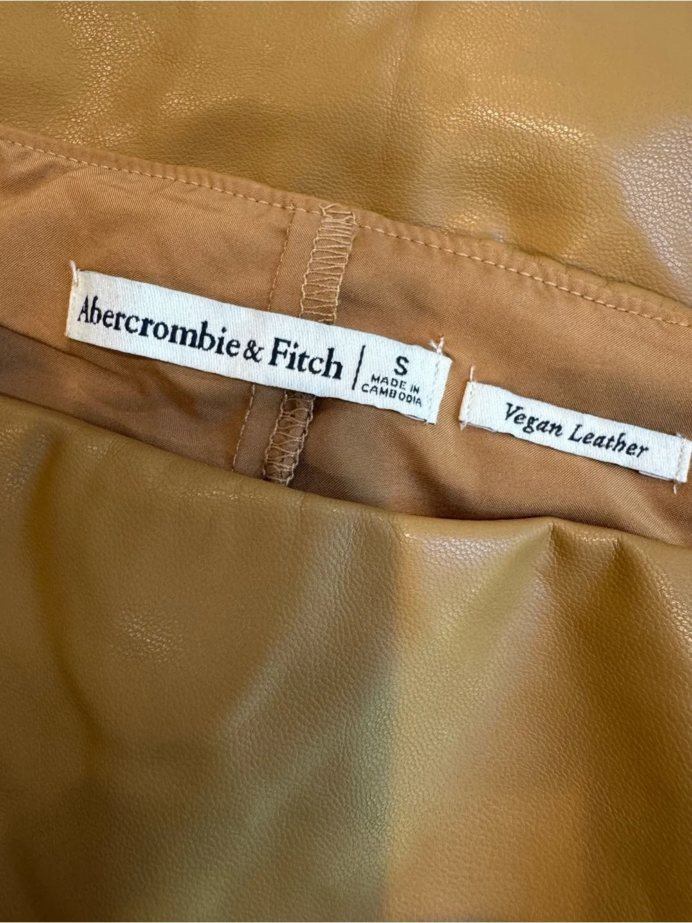Abercrombie & Fitch Women's Vegan Leather Mini Skirt Fall Camel Tan Size Small